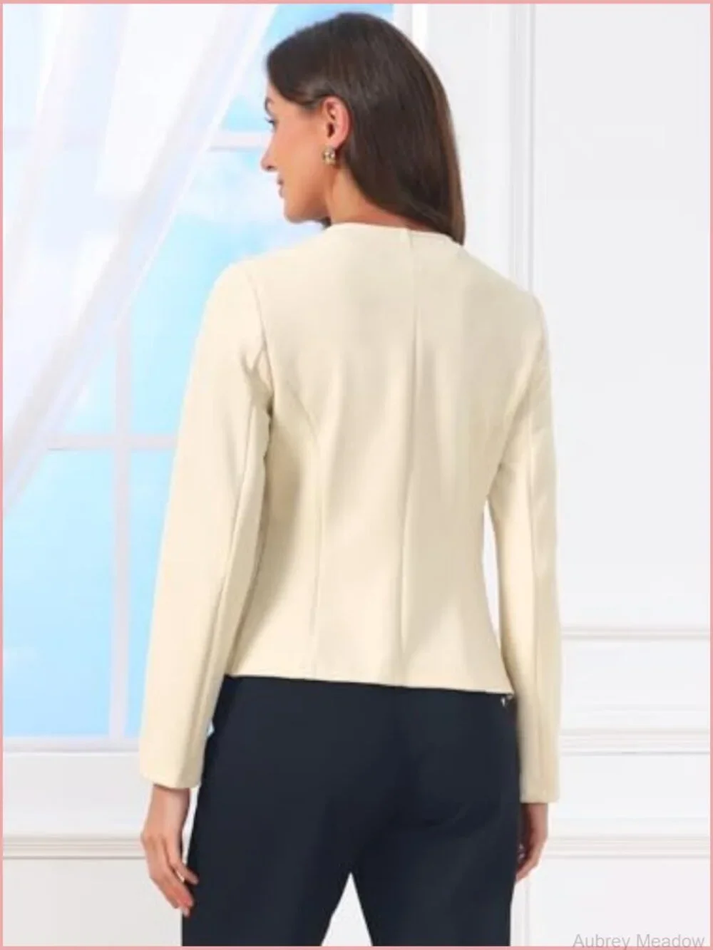 Womens Collarless Blazer Open Front Long Sleeve Suit Jacket Business Casual